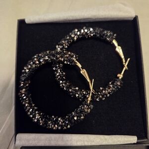Sparkling Elegant Black Crystal Fashion Hoop Earrings